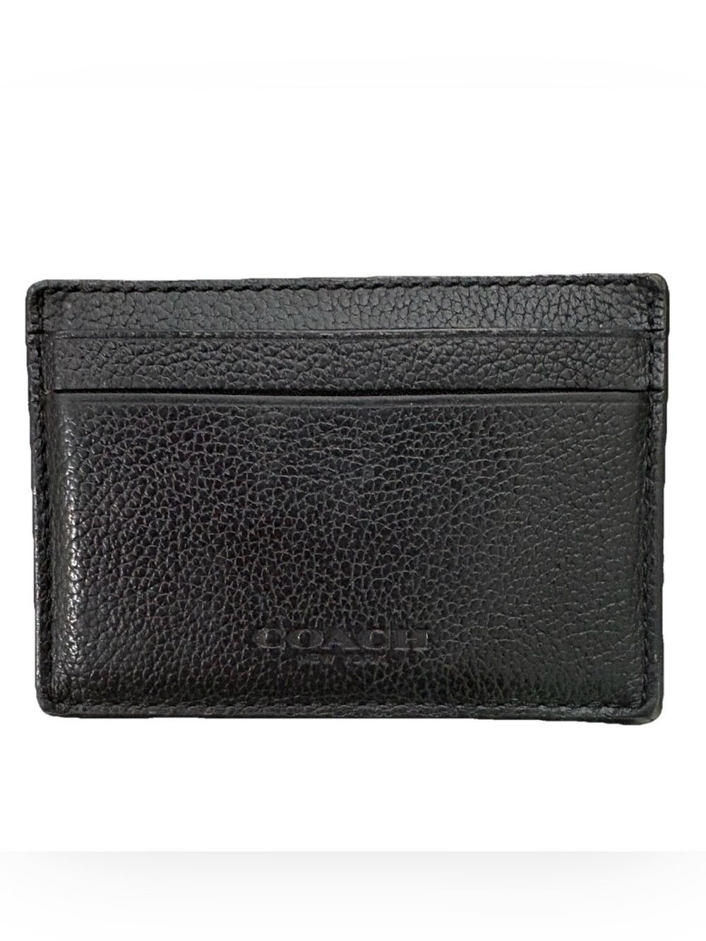 Coach Men’s Pebbled Leather Money Clip Card Case Wallet - Black One Size